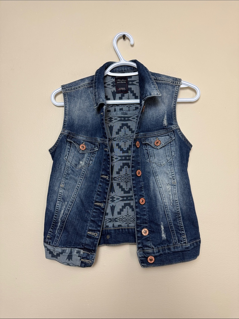 Mavi Blue Denim Vest with Patterned Lining size XS